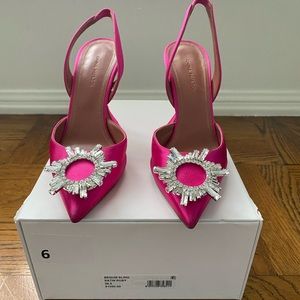 Amina Muaddi Belgium sling, satin ruby/selling with box/brand new
